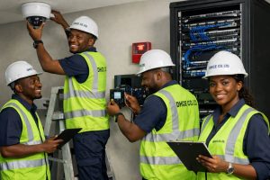 DHCE CO. LTD. engineers installing advanced security and infrastructure systems at project site