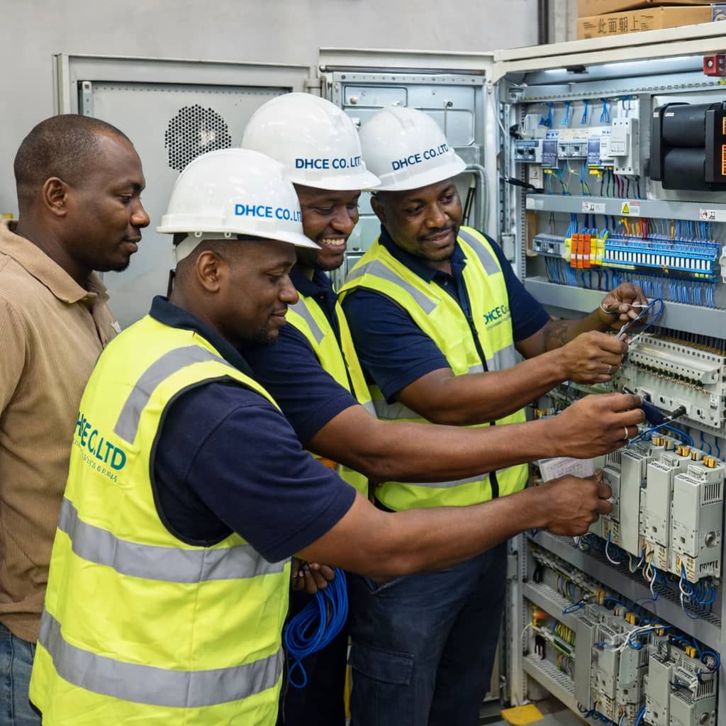 DHCE electrical engineers performing electrical installation and maintenance on power distribution and control systems