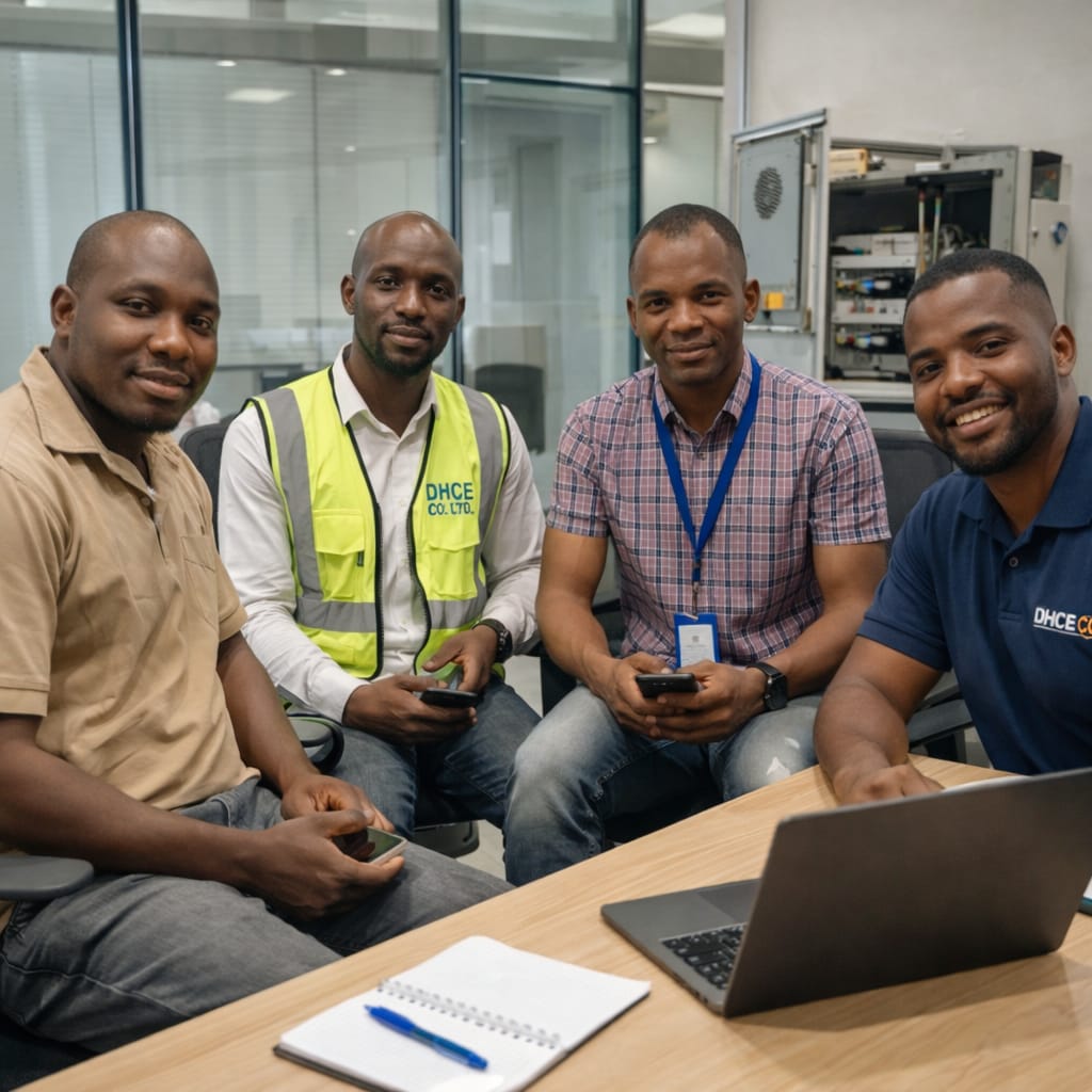 DHCE Co. Ltd fire fighting system installation engineers and supervisor planning fire protection system installation in office.